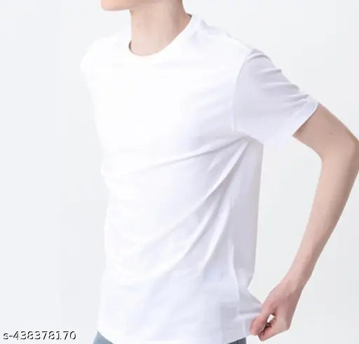 Men's Cotton T Shirt | Round Neck | Half Sleeve | Plain - Regular White Tshirt