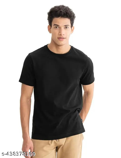 Men's Cotton T Shirt | Round Neck | Half Sleeve | Plain - Regular Black Tshirt